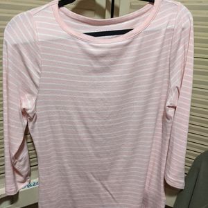 Time & Tru pink and white long sleeved shirt M